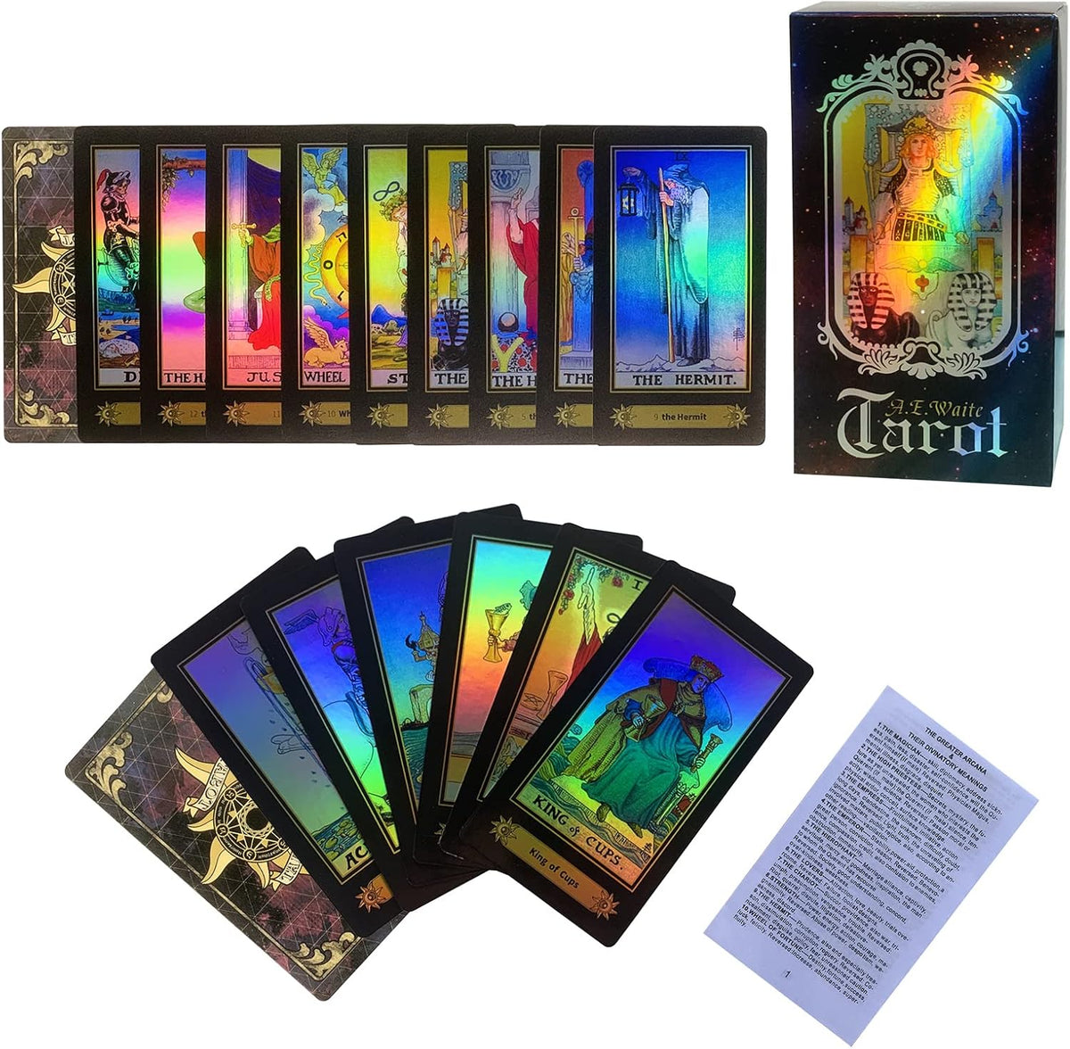 Sunhhx 78 Surface Laser Tarot Cards set front view with box