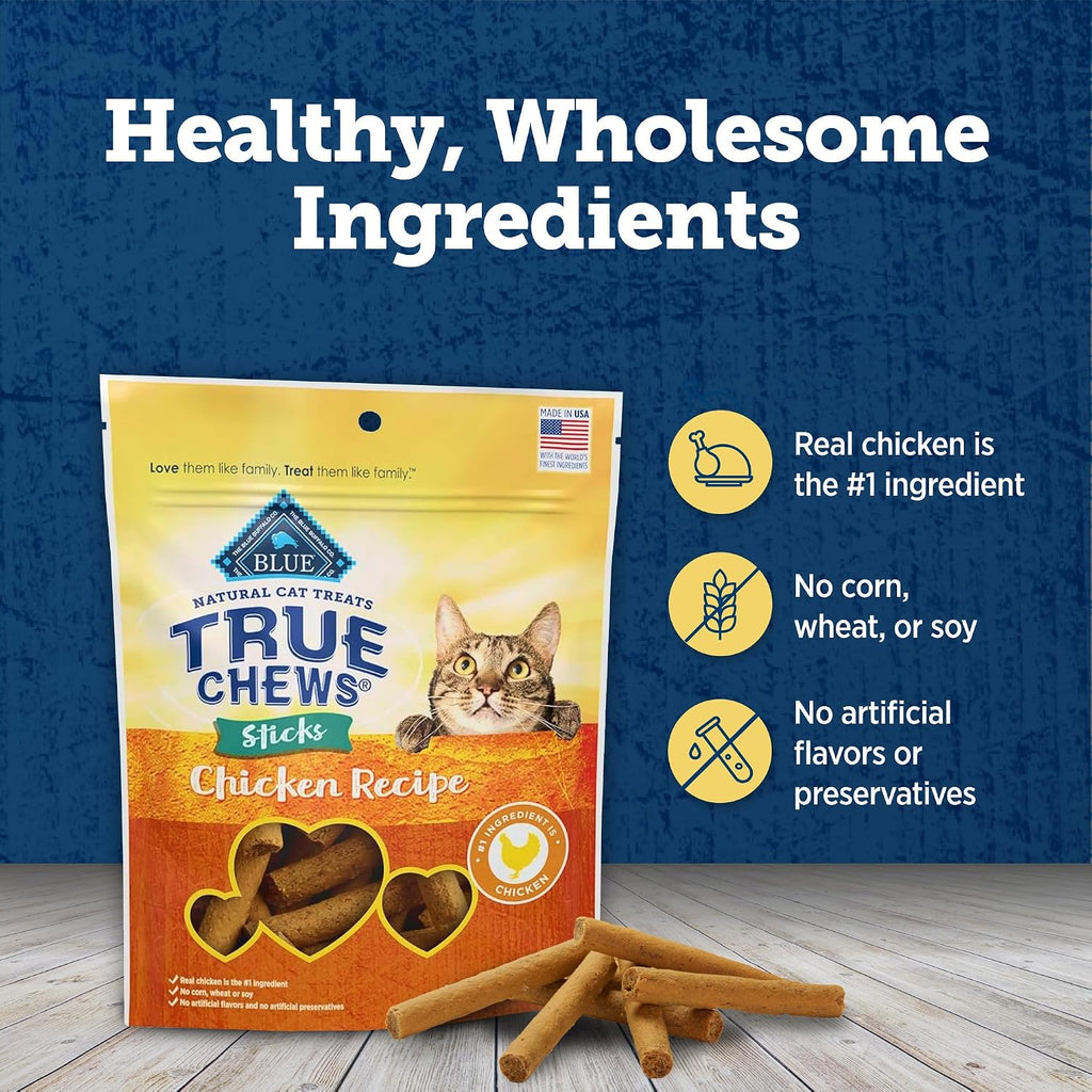 Cat enjoying Blue Buffalo True Chews meat sticks