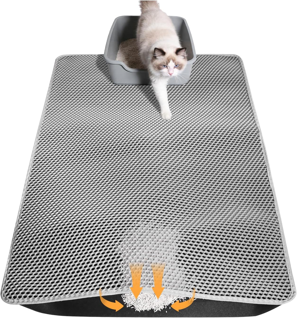 Durable gray honeycomb pattern cat litter trapping mat for indoor homes