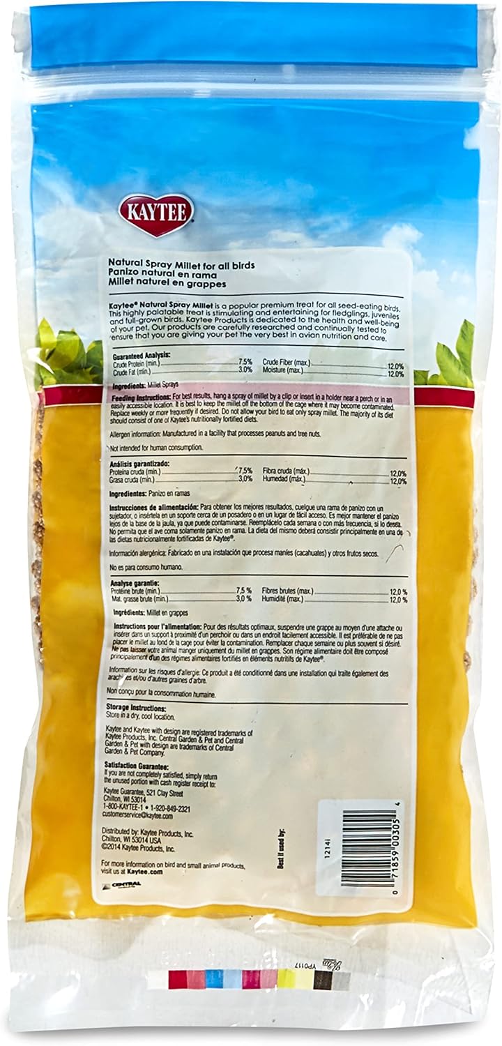 Kaytee natural millet spray hanging in a bird cage