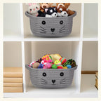 Durable cotton rope cat toy organizer basket showing detailed texture and sturdy handles