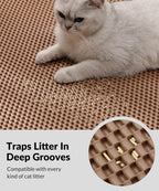 Cooyes non-slip cat box pad being rinsed under a tap faucet for easy cleaning.