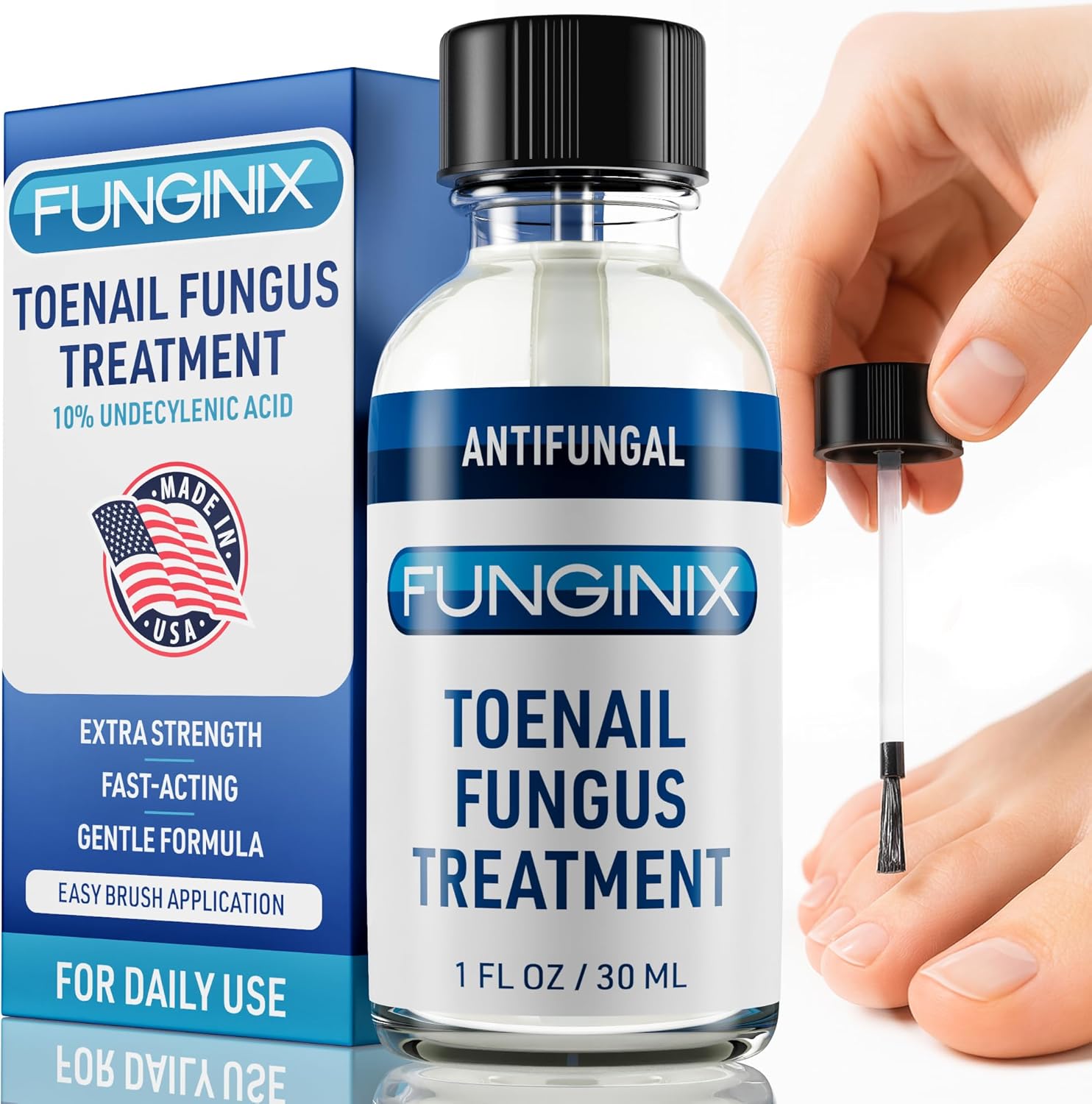 FUNGINIX Toenail Fungus Treatment Extra Strength bottle with brush applicator front view