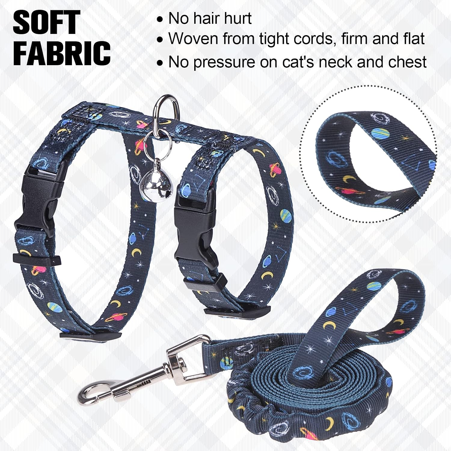 BEAUTYZOO breathable plaid ribbon nylon harness with attached safety bell