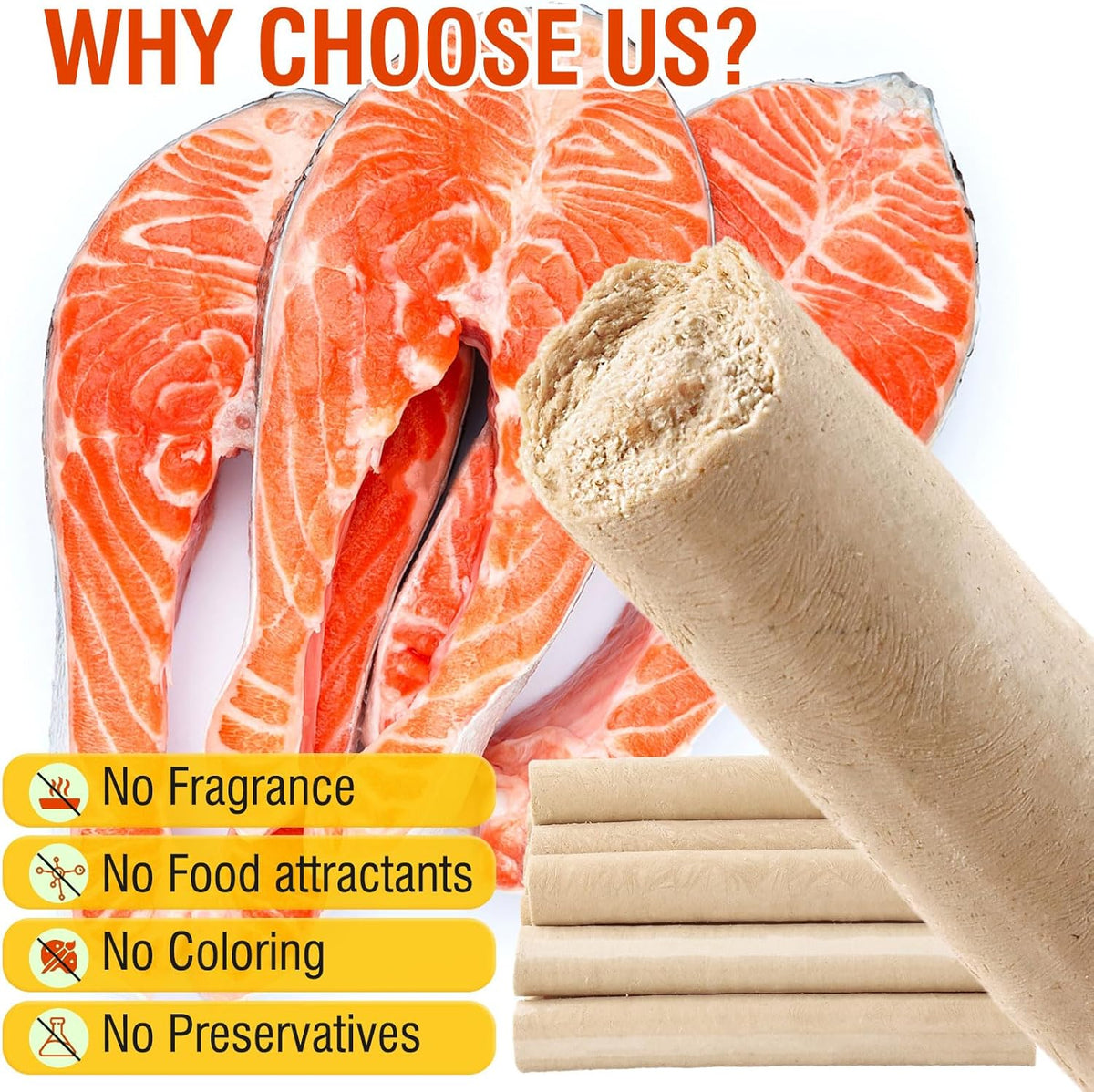 Top view of freeze-dried salmon and carrot sticks
