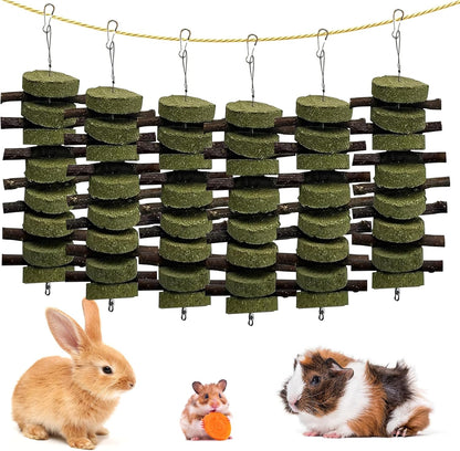 Kathson natural bamboo and alfalfa hanging treats inside wire cage