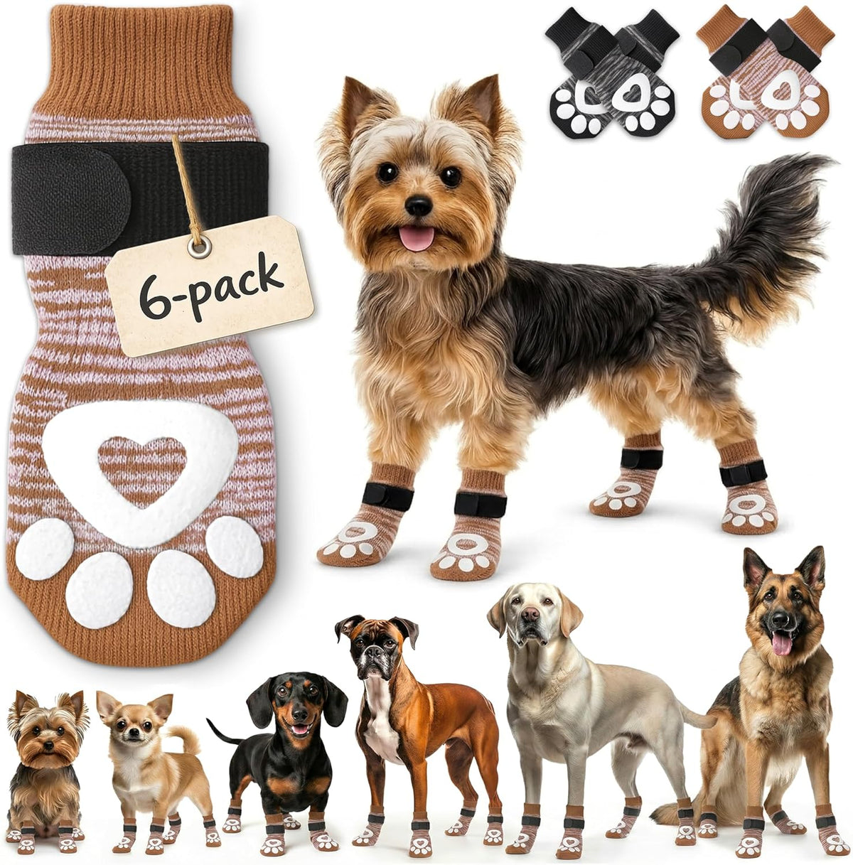 Anti Slip Dog Socks - 6 Pack | Dog Socks to Prevent Paw Licking, Add Traction, Keep Warm & Protect from Hot Pavement | Paw Protection for Senior Dogs for Hardwood Floors | Dog Booties - XL - Image 10