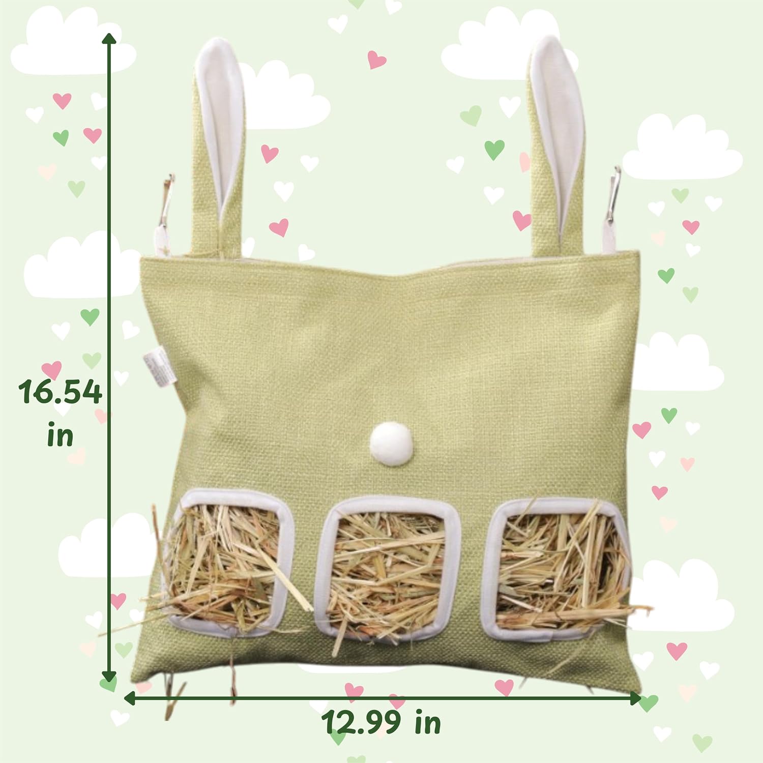 Cute Hanging Rabbit Hay Feeder Bag, Guinea Pig Hay Bag, Bunny Feeders Holder Storage For Small Pets Bunnies Chinchilla Hamster Rats, Guinea Pig Accessories For Cage, Bunny Accessories For Cage (Green) - Image 3