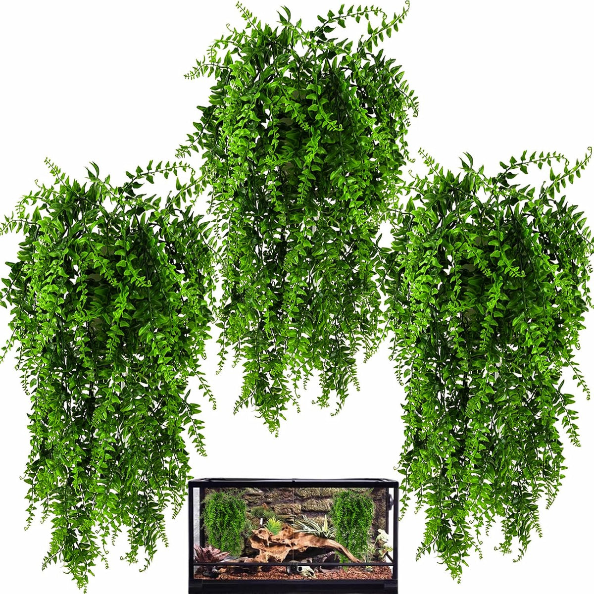 HERCOCCI 2 Pack Reptile Plants, Terrarium Hanging Plants Vines Artificial Leaves Habitat Decorations with Suction Cup for Bearded Dragon Hermit Crab Lizard Snake Geckos Chameleon - Image 9