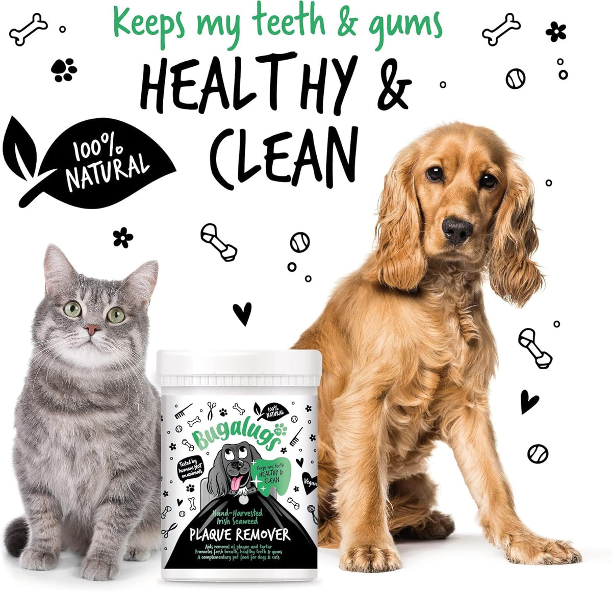 Dog eating food with Bugalugs plaque remover supplement