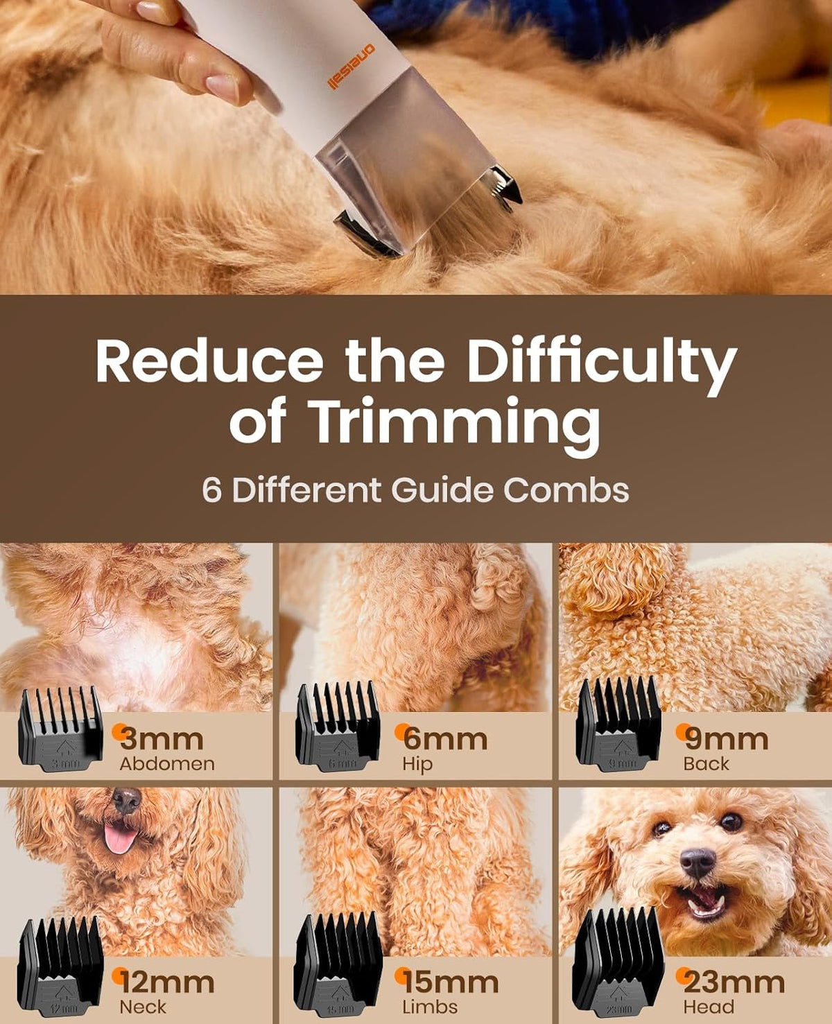 Oneisall professional dog grooming kit accessories including multiple attachment comb guards.