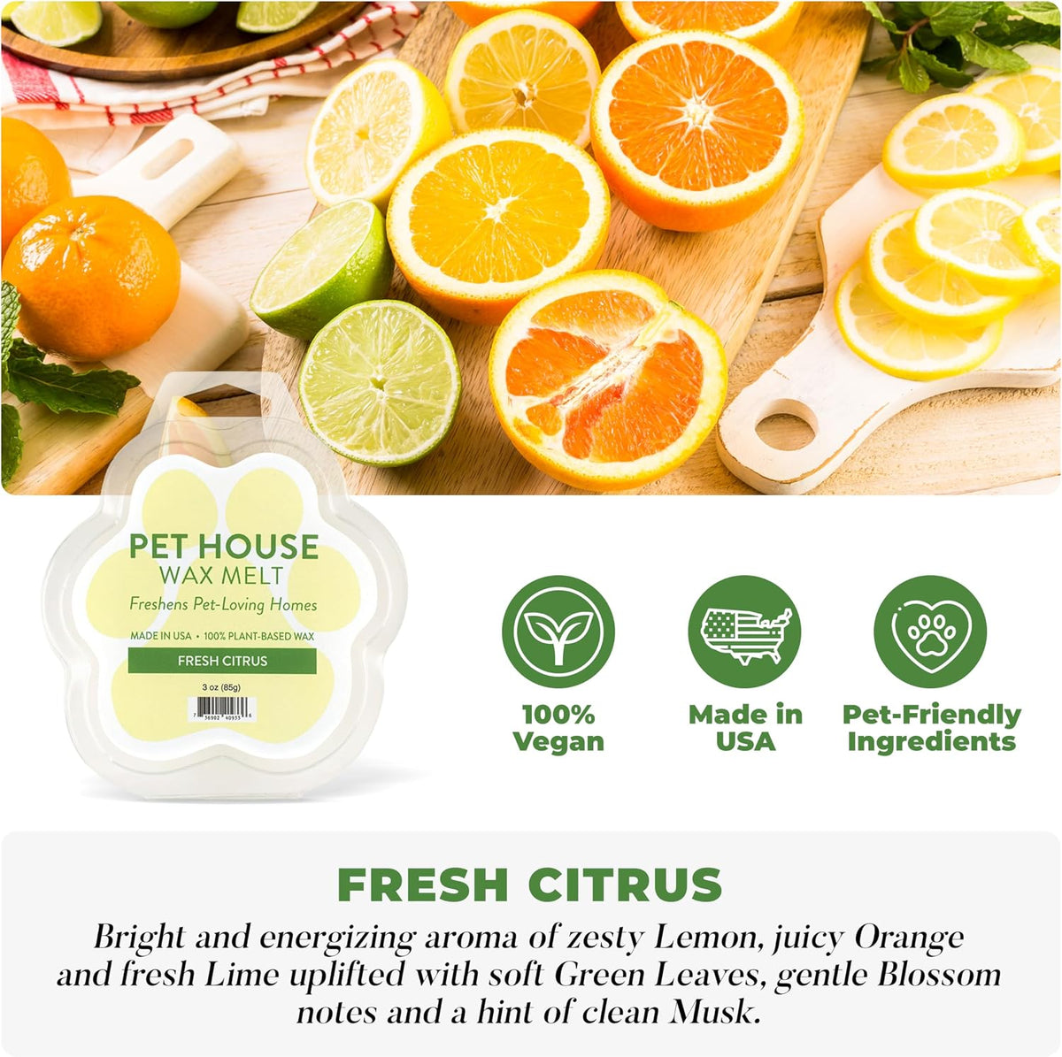Pet safe natural soy wax melts for pet odor elimination.