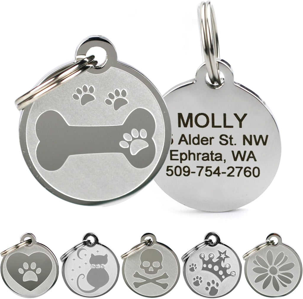 Cat face shaped metal ID tag with split ring