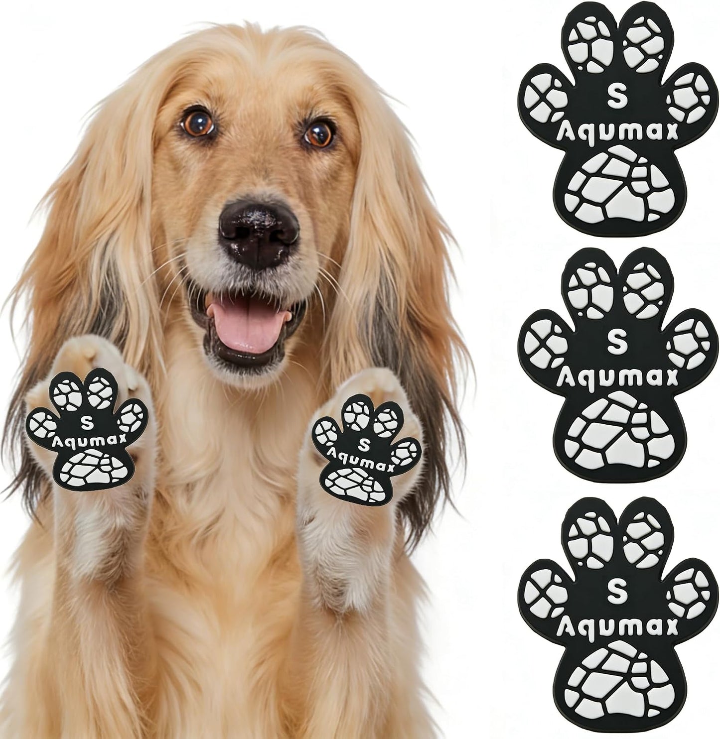Comparison of dog paws with and without Aqumax traction pads