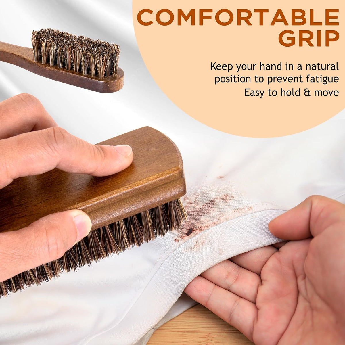 Wide concave handle Takavu brush for large fabric areas