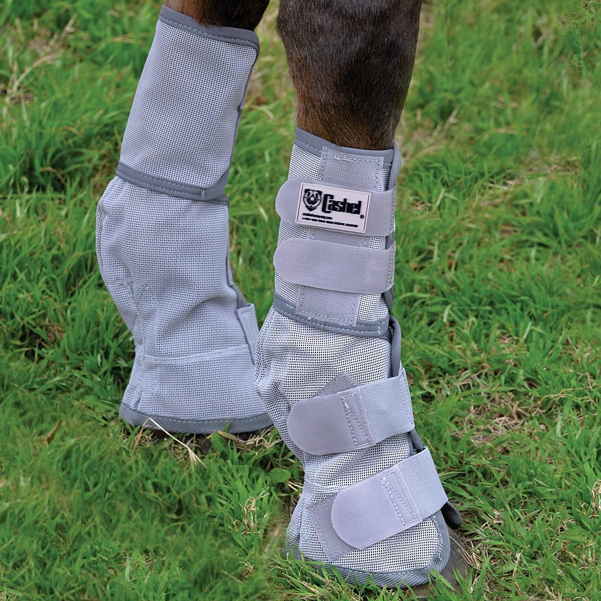 Cashel grey mesh horse leg wraps side angle