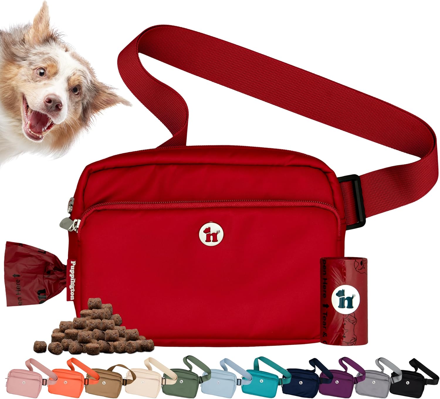 Puppington 3-in-1 Crossbody Dog Walking Bag & Treat Pouch with Matching Planet Safe Poop Bags & Built-In Dispenser - Dog Mom Gift for Puppy Training with Zippered Pockets (Onyx Black) - Image 12