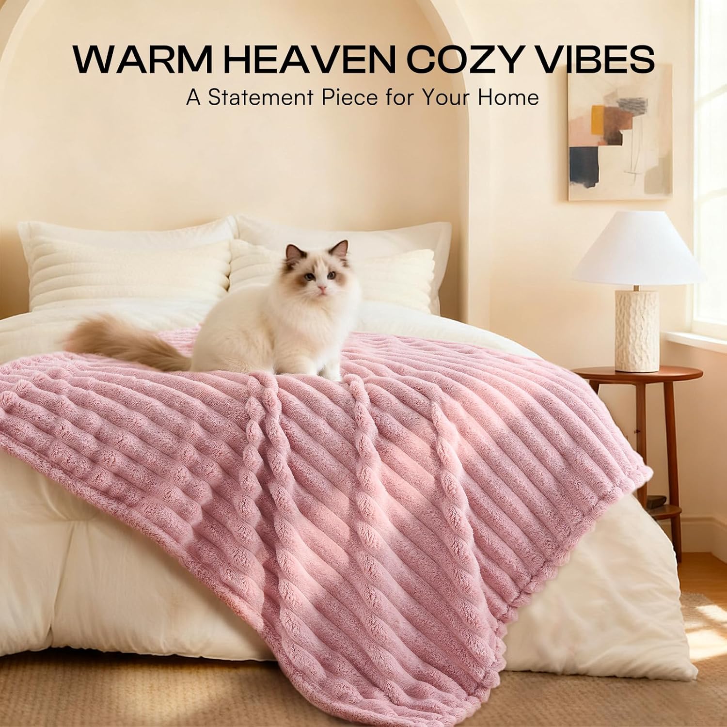 Small puppy resting comfortably wrapped inside the pink flannel pet blanket