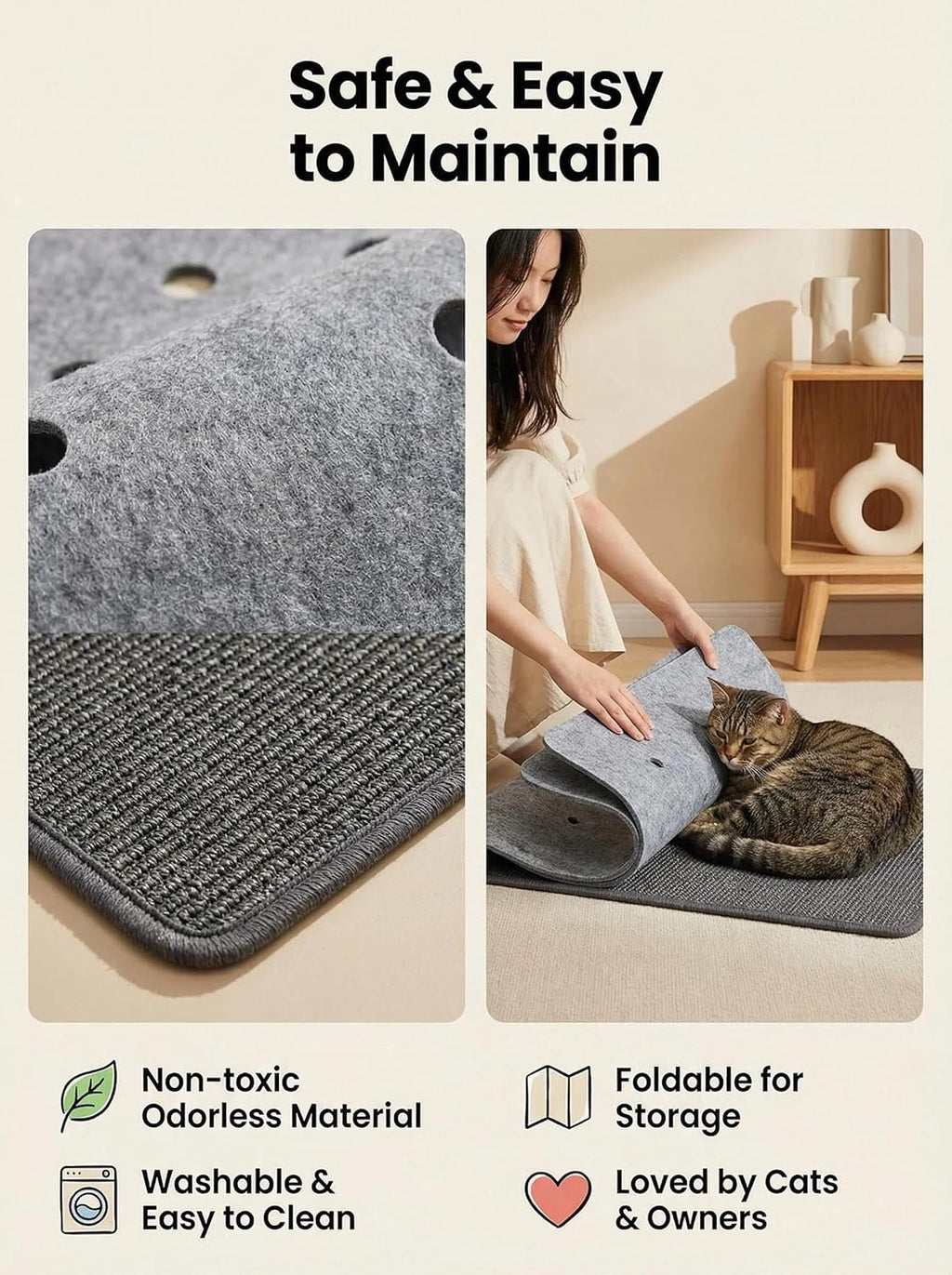 Feline lounging on the cozy integrated nap bed section of the mat.