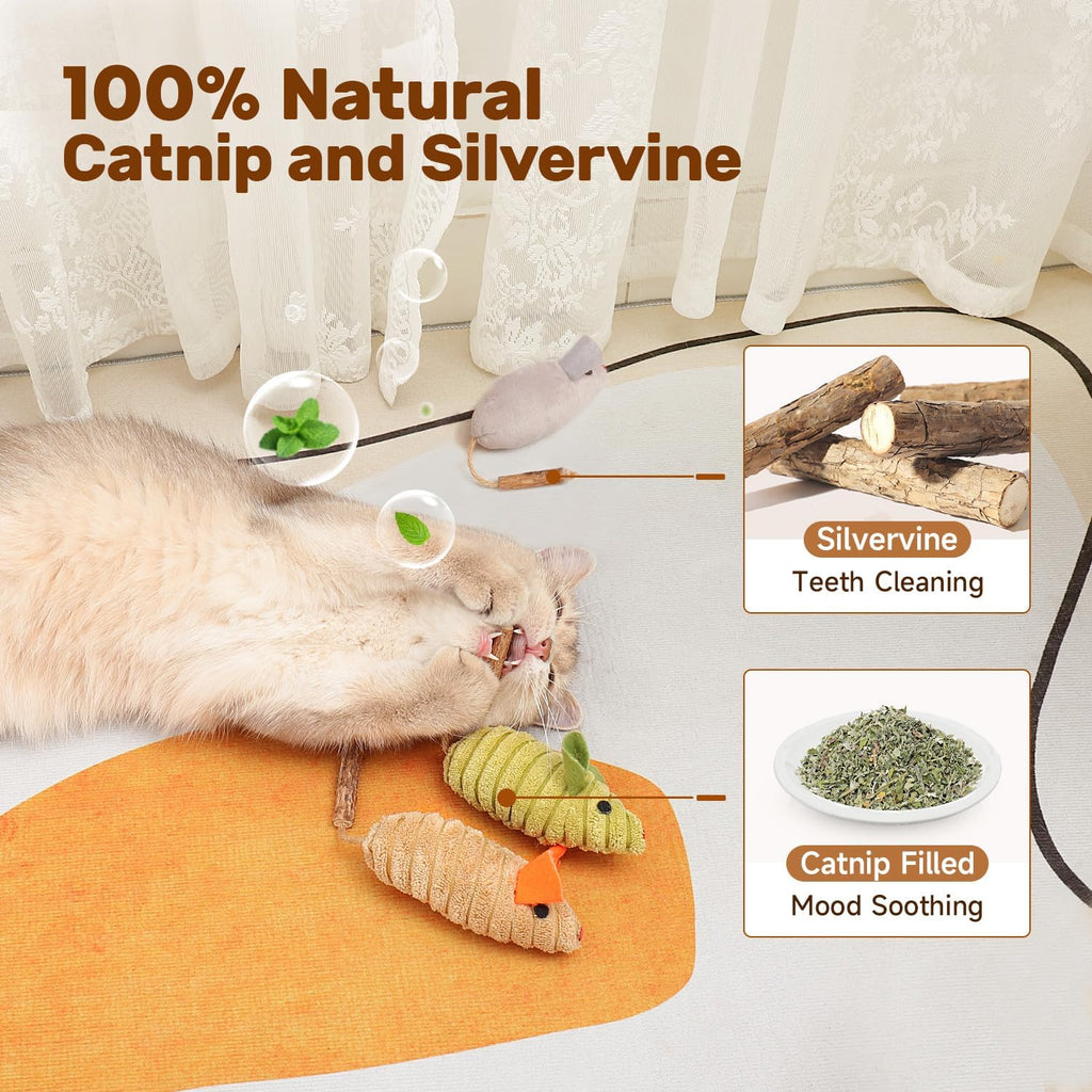 Potaroma chirping mouse toys for indoor cats demonstrating the compact size suited for chasing and biting.