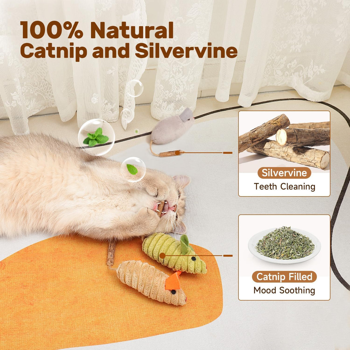 Potaroma chirping mouse toys for indoor cats demonstrating the compact size suited for chasing and biting.