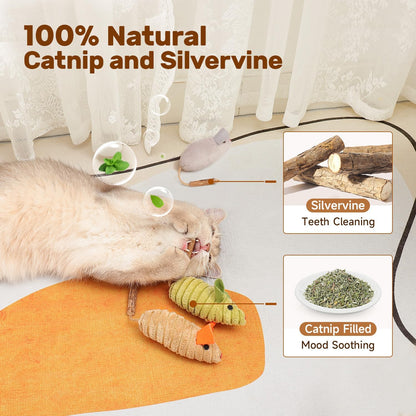Potaroma chirping mouse toys for indoor cats demonstrating the compact size suited for chasing and biting.