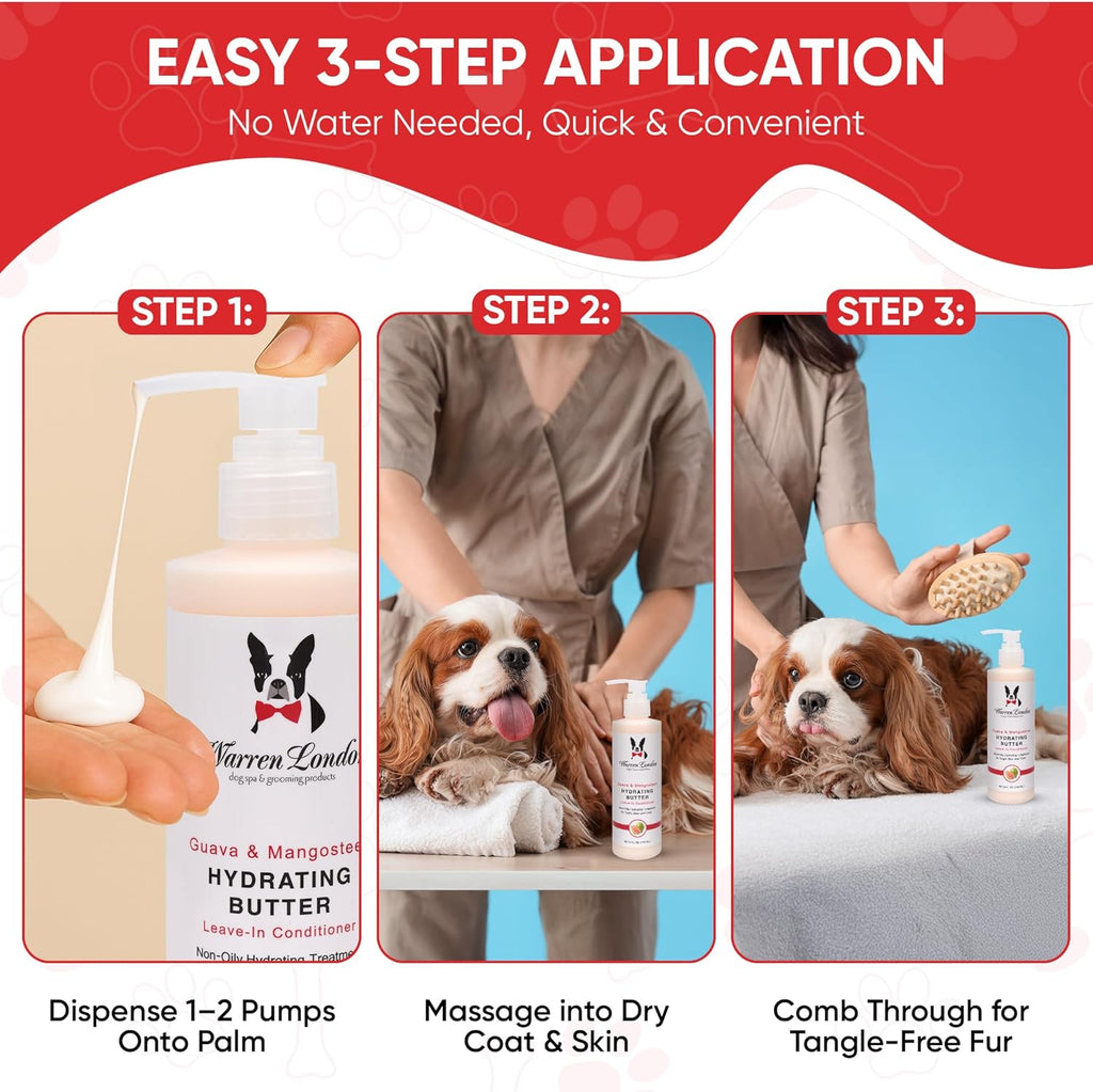 Warren London pet detangler and deodorizer hydrating butter application view