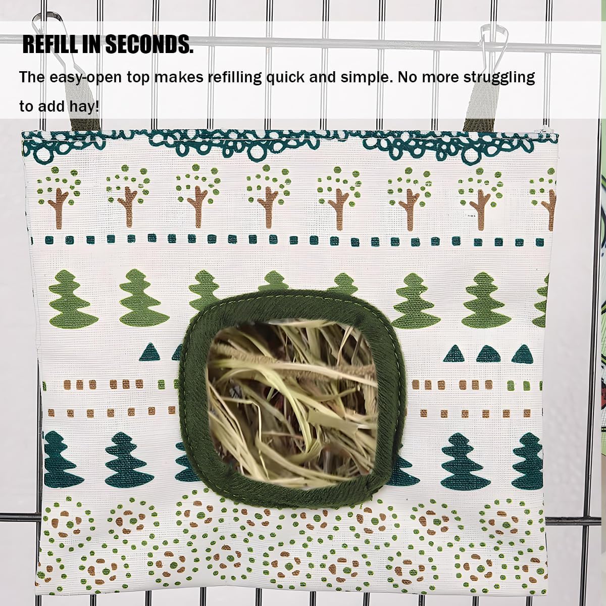 Rabbit Hay Feeder, Guinea Pig Hay Holder & Bunny Hay Feeder - Durable Hanging Hay Bag for Rabbits Chinchillas Guinea Pigs Bunnies - Chew-Resistant Hay Holder for Small Animals (Grass Green) - Image 7