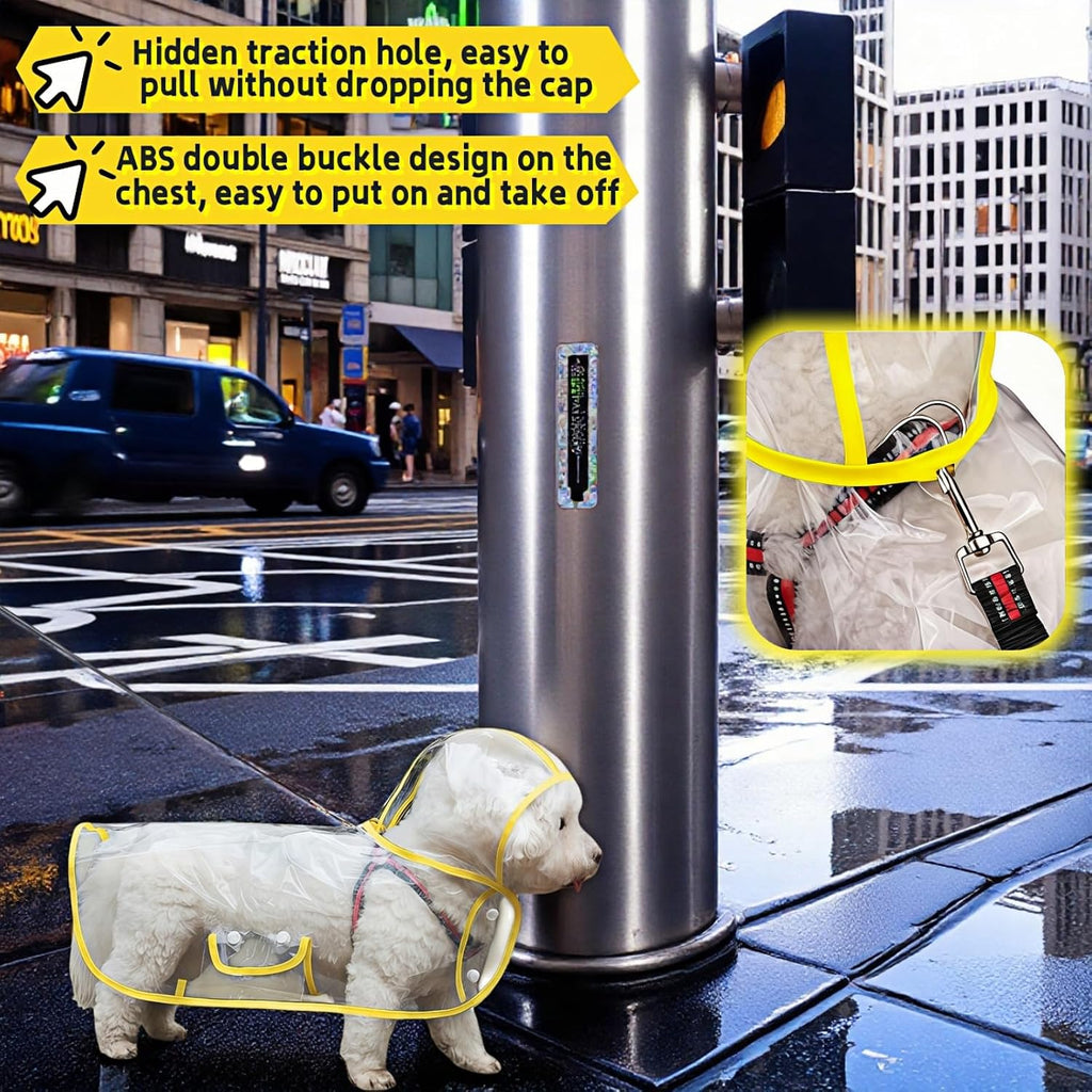 Clear Dog Raincoat, Transparent PVC Cape Style Pet Rain Jacket with Hidden Leash Hole, Adjustable Double Buckle for Small Dogs (Yellow, Medium) - Image 9