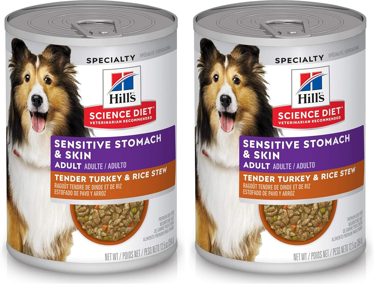 Hill's Science Diet Adult Sensitive Stomach & Skin Wet Dog Food, Turkey & Rice, 12.5 oz. Cans, 12-Pack - Image 14