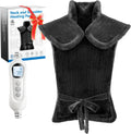 WUGE weighted heating pad for neck and shoulder front view showing gray plush fabric