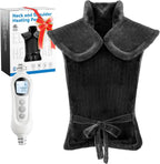 WUGE weighted heating pad for neck and shoulder front view showing gray plush fabric