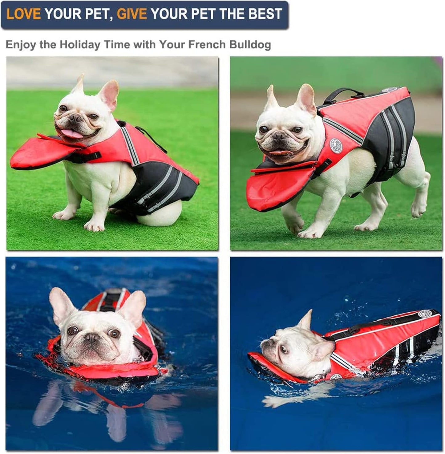 Petglad high visibility pet swim vest displaying the reflective strips in low light.