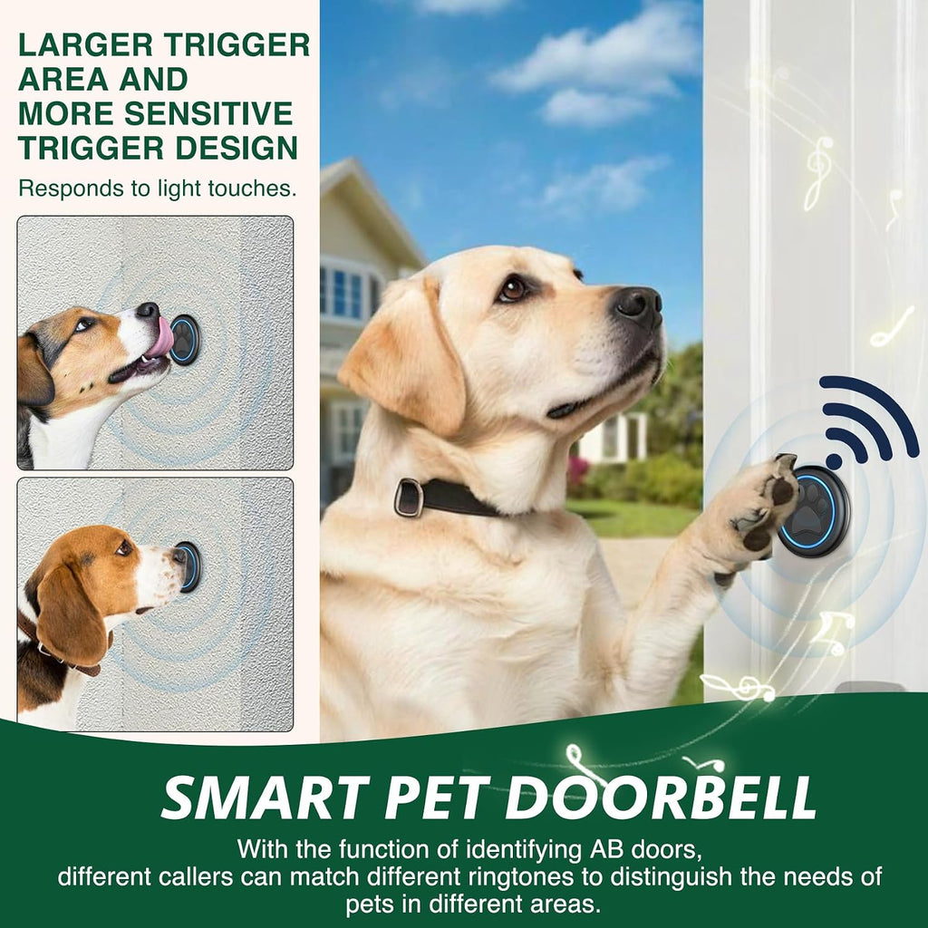 Dog Door Bell for Potty Training, Smart Wireless Doggie Doorbell to Go Outside, 1000 Feet Long Range with IP65 Waterproof Super-Light Touch Button, 60 Melodies & Adjustable Volume (2 Button) - Image 2