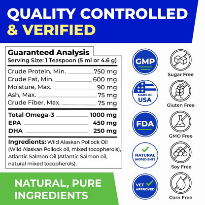 PAWFECTCHEW joint and immune support fish oil liquid being applied to dog food.