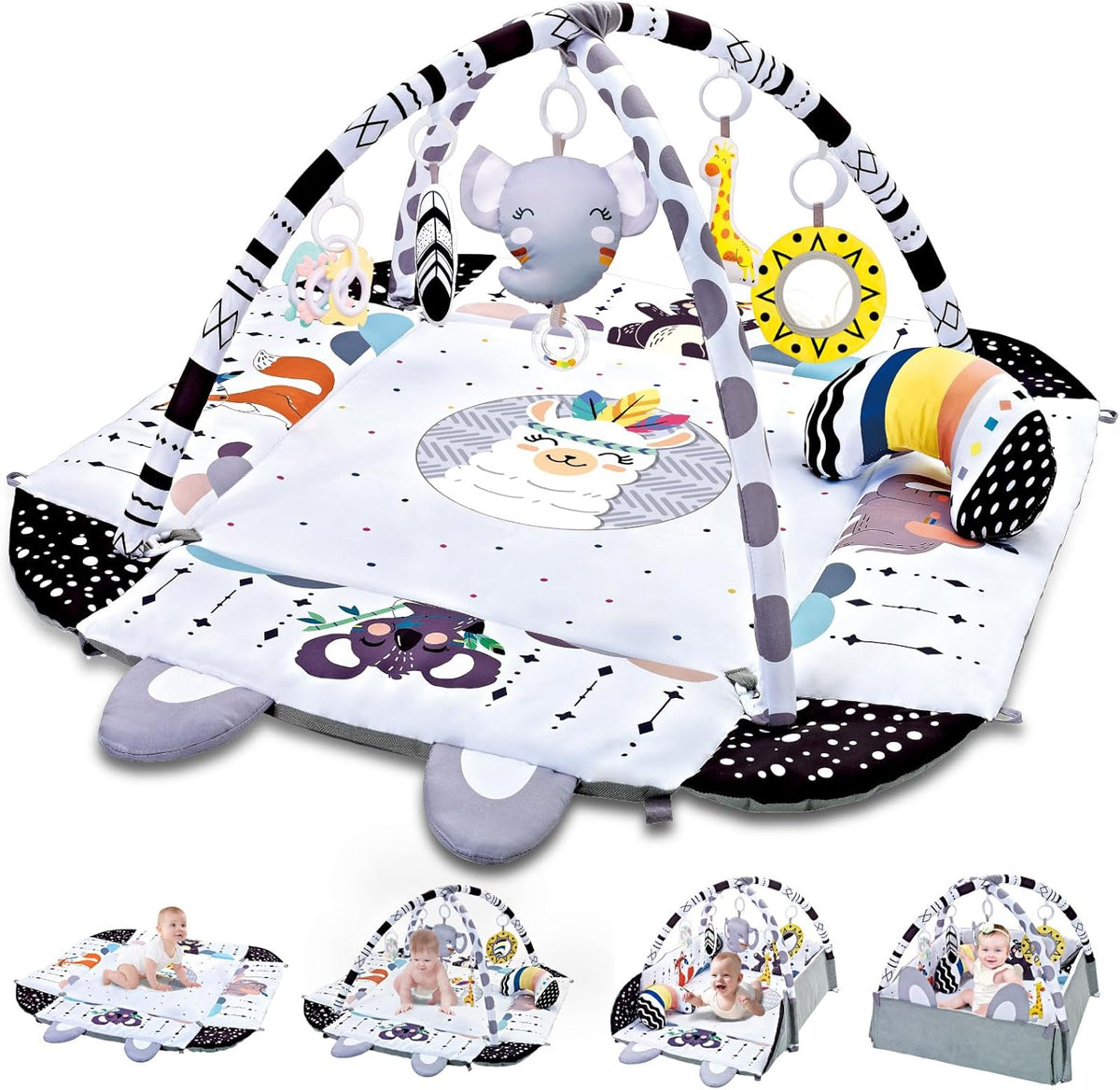 TFDER baby gym play mat front view showing activity center and arches