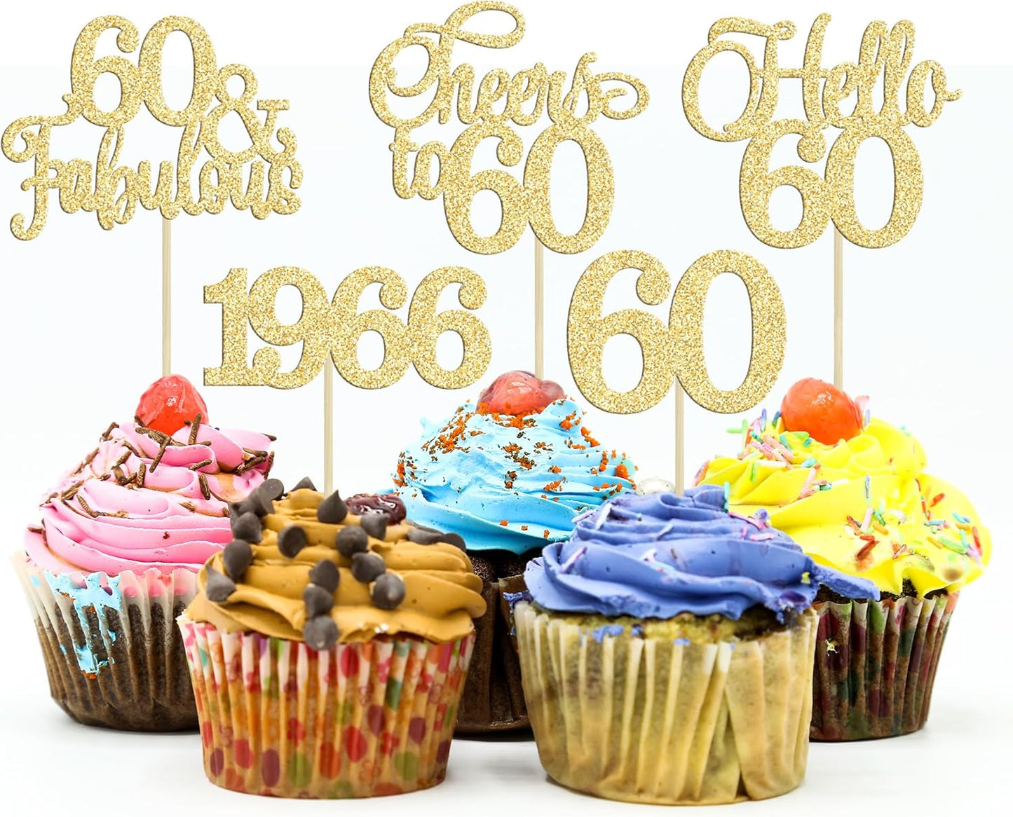 Svm Craft 60th birthday cupcake toppers front view