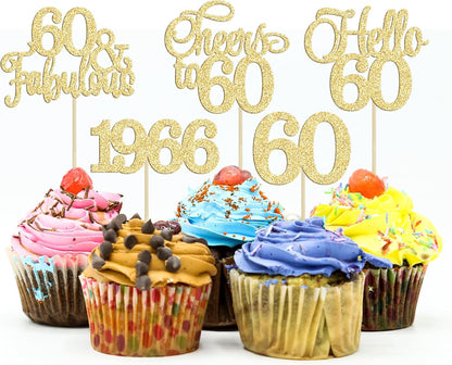 Svm Craft 60th birthday cupcake toppers front view