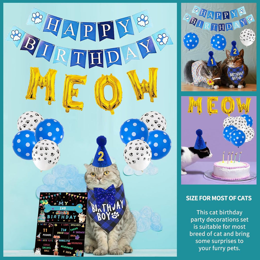 Close up of Toymis cat birthday decorations