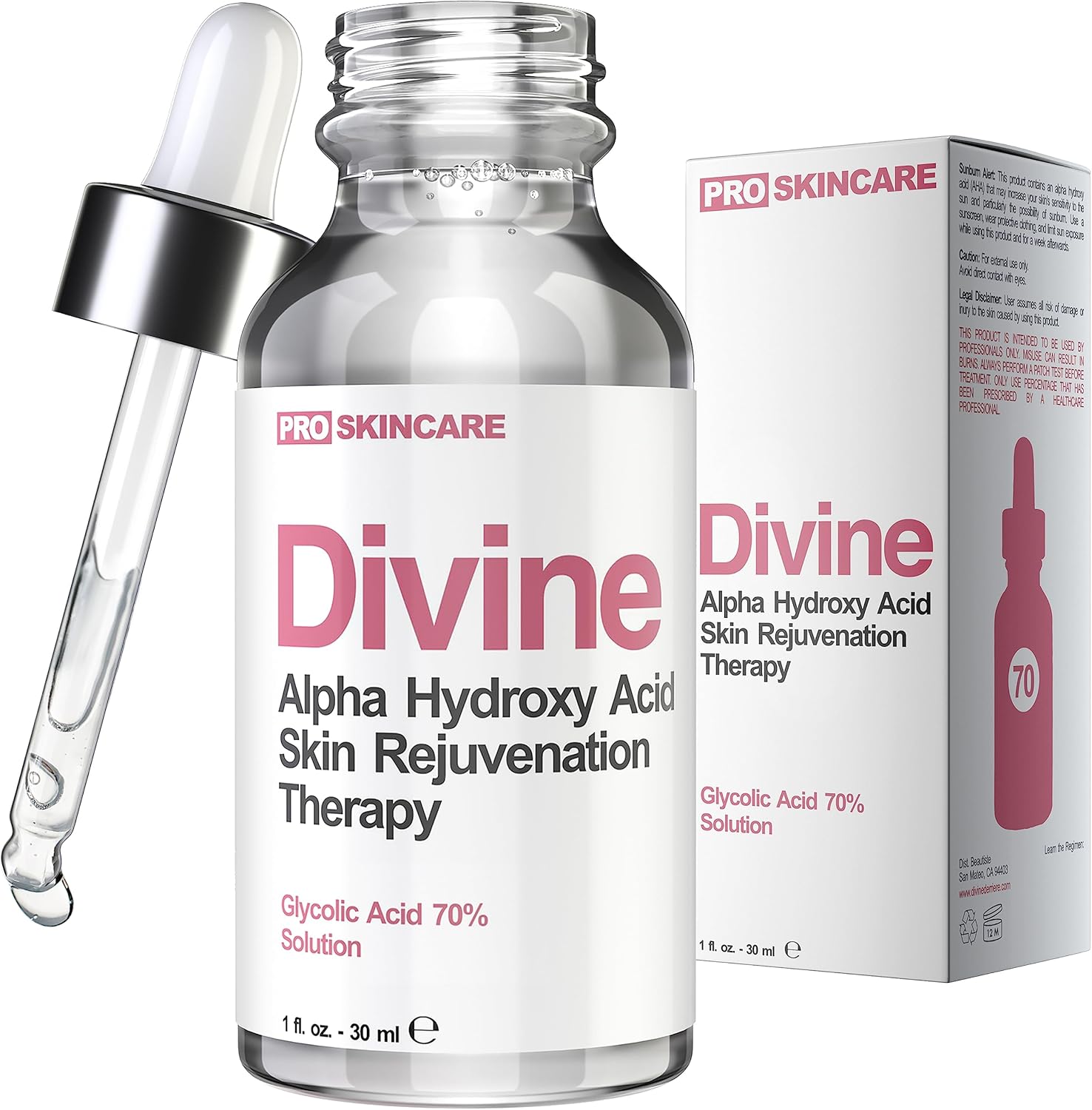 Divine Derriere Glycolic Acid Peel 70 Percent front view bottle for acne scar treatment