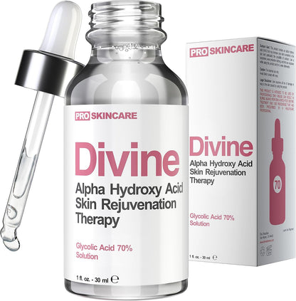 Divine Derriere Glycolic Acid Peel 70 Percent front view bottle for acne scar treatment