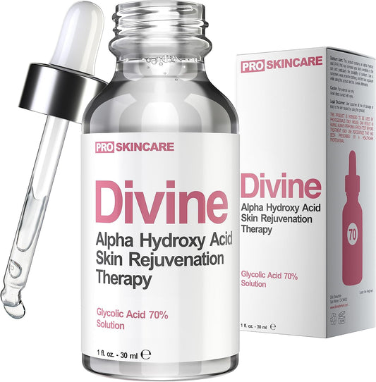 Divine Derriere Glycolic Acid Peel 70 Percent front view bottle for acne scar treatment