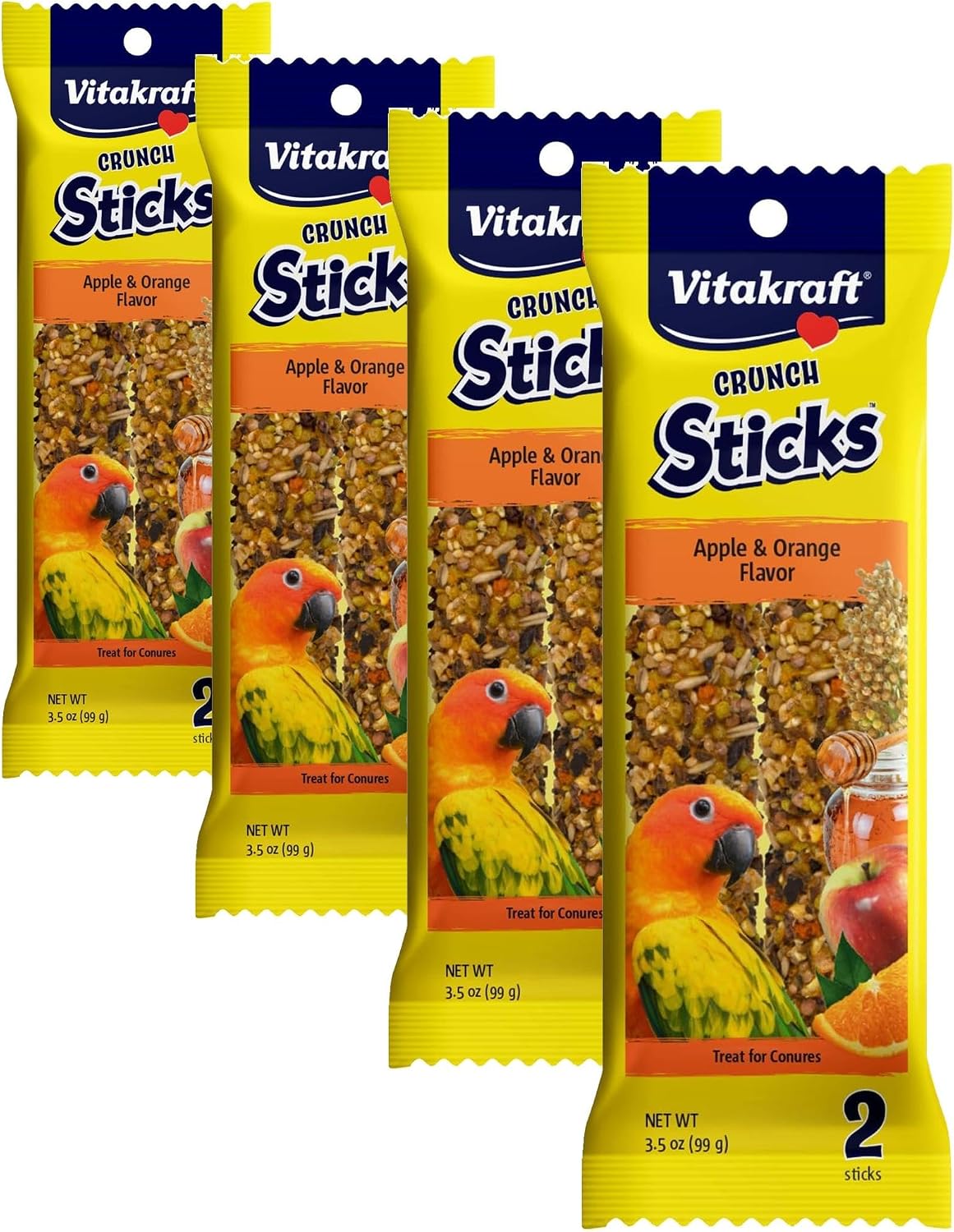 Vitakraft Crunch Sticks Conure Treat 2 Sticks - Apple and Orange Flavor - Triple Baked for Crunch - with Added Vitamins and Minerals Natural with Wood Chew Center - Includes Cage Clip Holder - Image 9