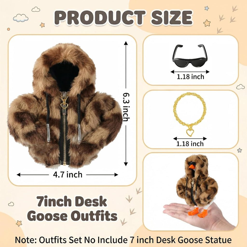 Desktop goose clothes featuring pink fluffy miniature hooded sweatshirt