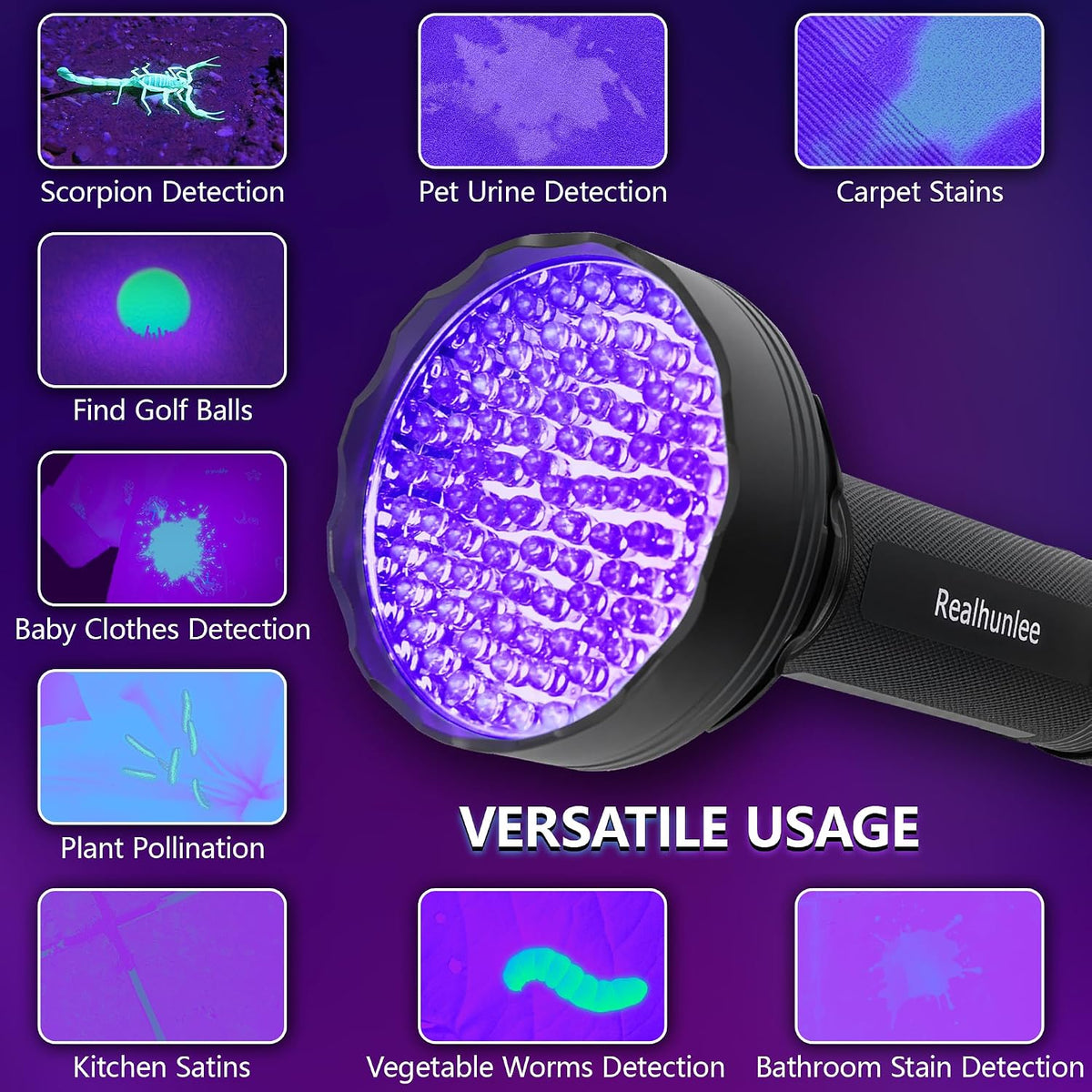 Realhunlee heavy duty ultraviolet detector inspecting an air conditioner unit for leaks.