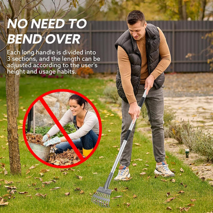 HANTOP dog poop scooper being used to clear pet waste from a backyard grass surface.