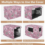 Pink floral patterned pet cage enclosure styled inside a modern living room