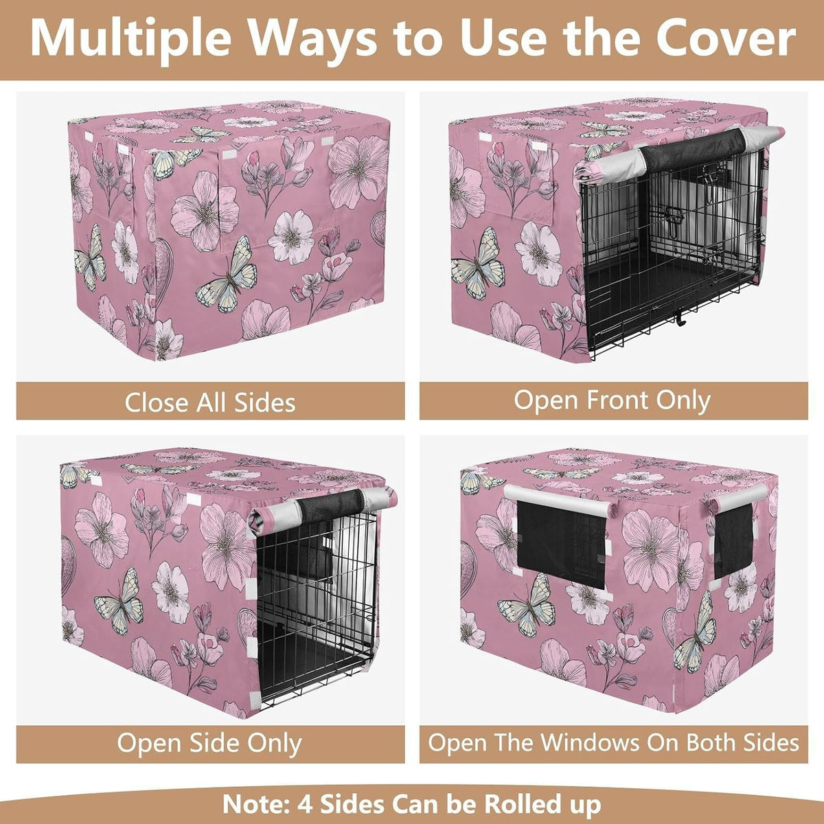 Pink floral patterned pet cage enclosure styled inside a modern living room