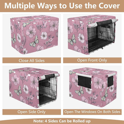 Pink floral patterned pet cage enclosure styled inside a modern living room