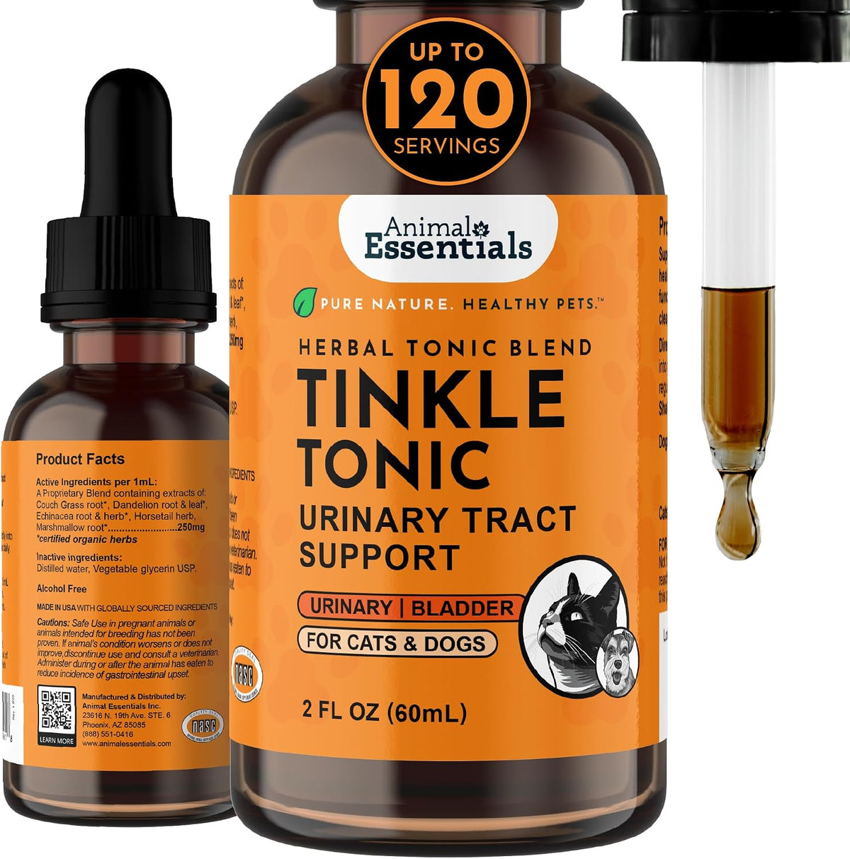 Animal Essentials Tinkle Tonic front view bottle for pet urinary tract support